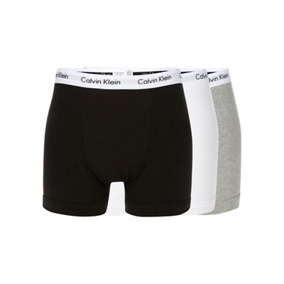 Calvin Klein Pack of three grey, black and white cotton stretch trunks